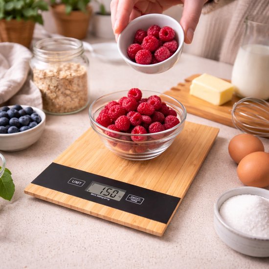 Balance de Cuisine Numérique alpina – Pèse-Ingrédients Électronique pour la Cuisine et la Pâtisserie – Balance Compacte – Bamboe