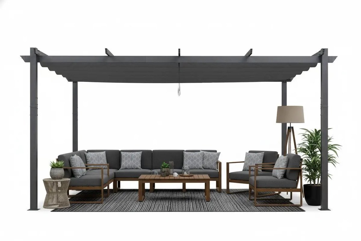 PURPLE LEAF Pergola – Stevig Aluminium Frame – Verstelbaar Zonnedak – UV-bestendig Doek – Roestvrij en Weerbestendig