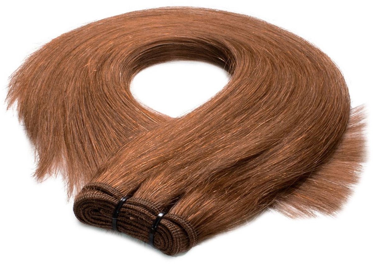 hair2heart Premium Echthaar Tressen om in te naaien Extensions glad - 40 cm 50 g 8/03 lichtblond naturel-goud