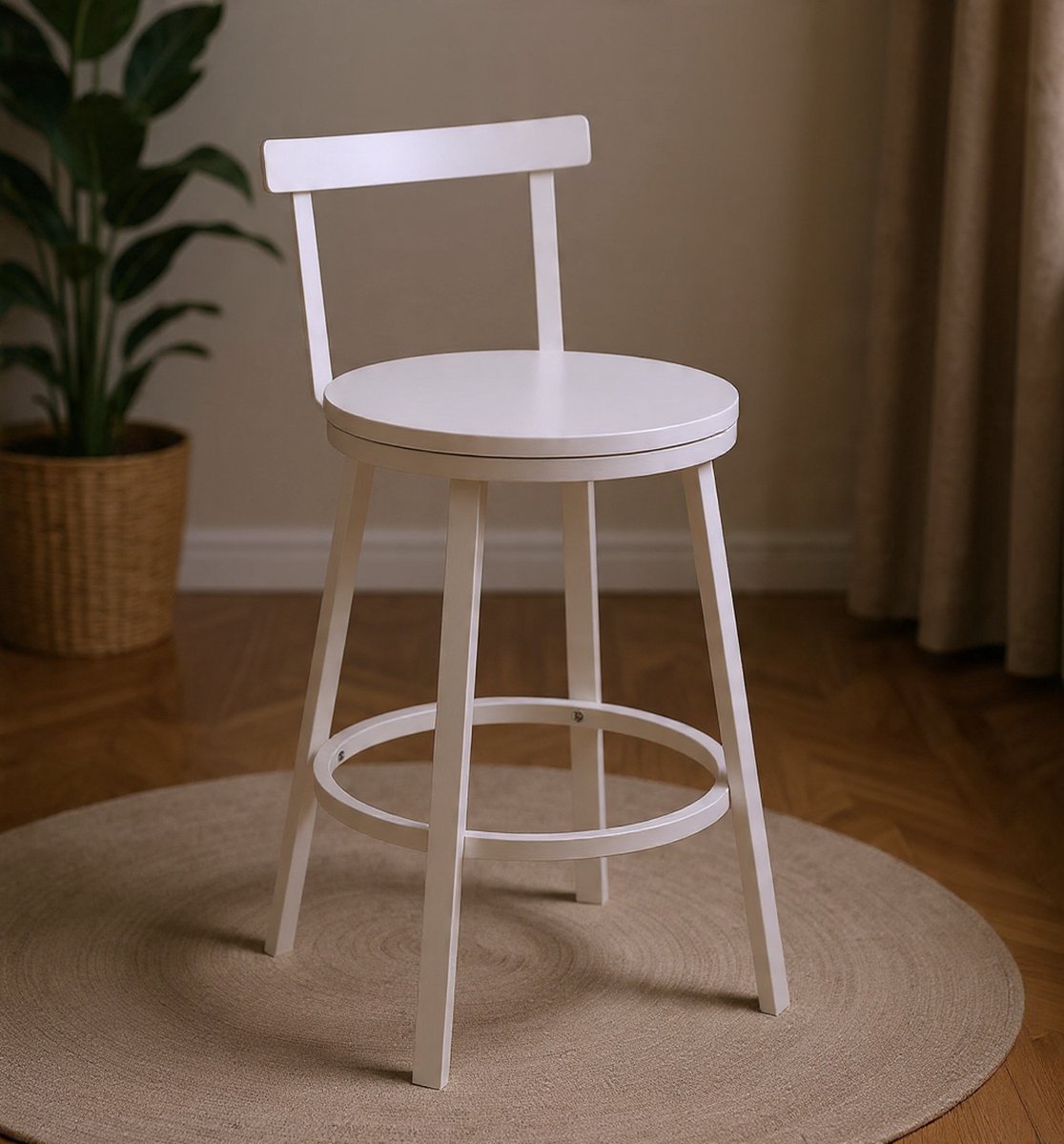Hoge Barkruk Set van 2 – Industriële Barstoelen met Lage Rugleuning en Voetensteun – FSC Houten Zitting en Metalen Frame – Modern Design voor Keuken, Eetkamer, Bar of Café – Casa Serena – Afmetinge...