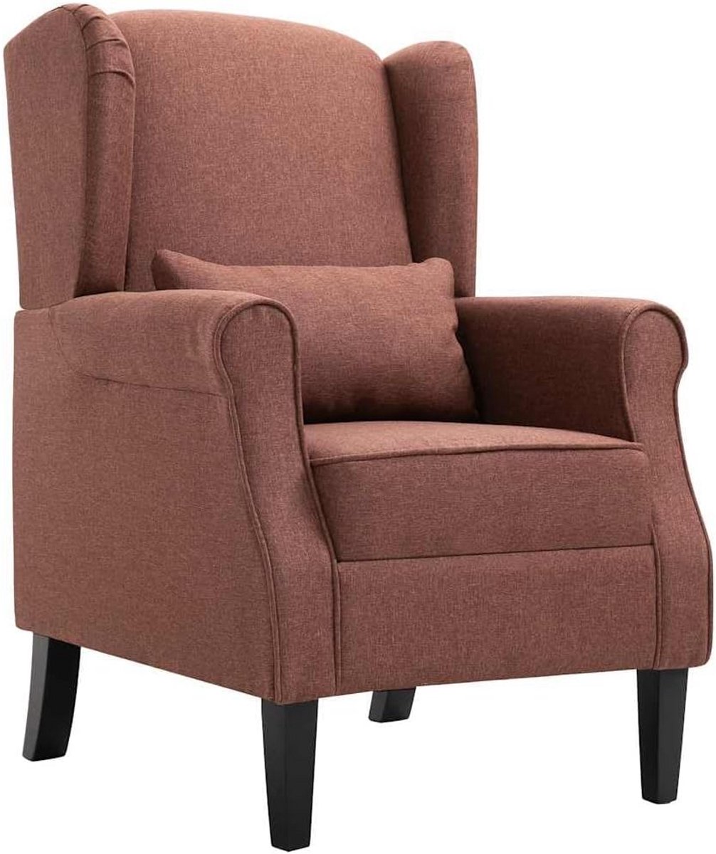 Comfortabele Fauteuil Stof Bruin Houten Frame Vierkante Zitting