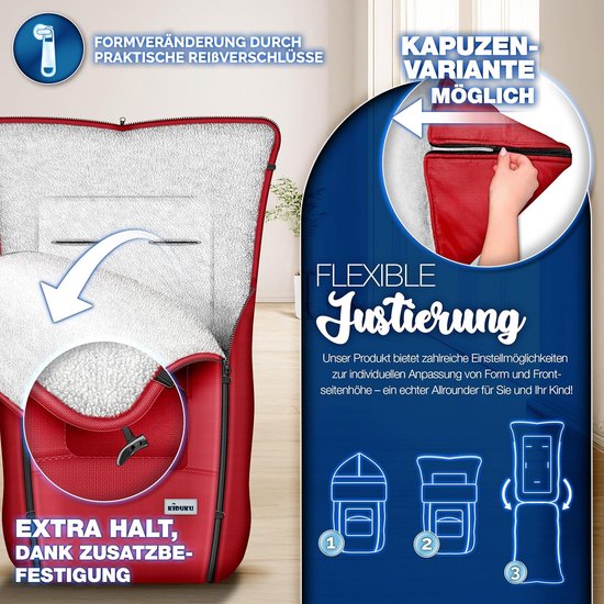 Wintervoetenzak voor Kinderwagen en Buggy - Wasbare Babyvoetenzak met Rits en Tas - Rood — afbeelding 2