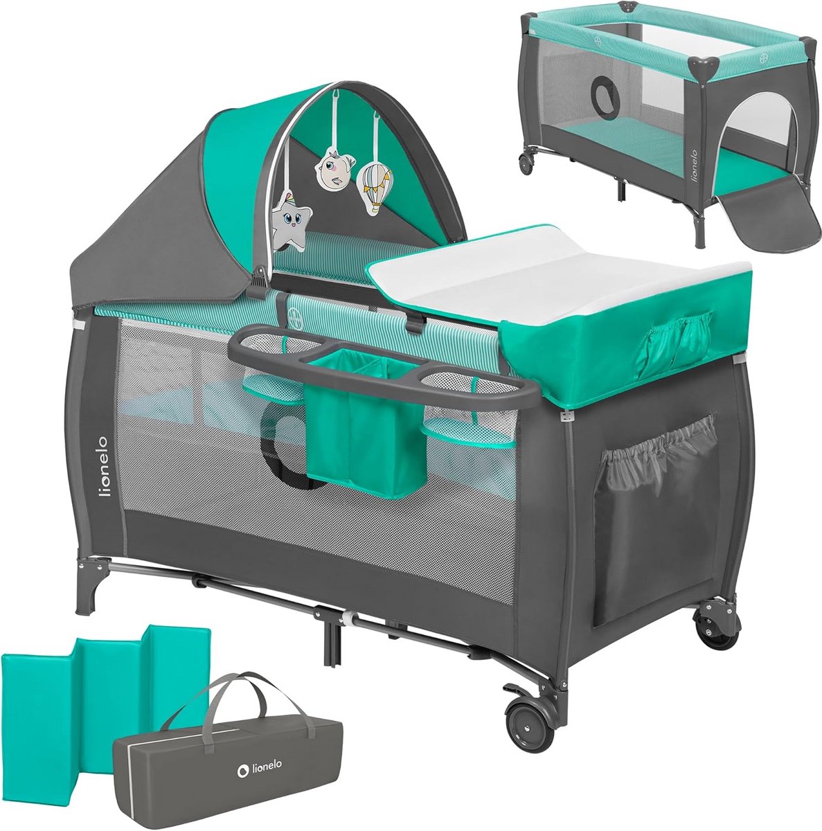 Reisbedje 4-in-1 voor Baby met Verschoontafel, Speelboog en Draagtas - Compact en Veilig voor Thuis en op Reis