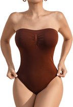Strapless body - Bruin - Maat M - Naadloos - Body zonder Bandjes - corrigerende bodysuit - dames body - onzichtbare body - Bodysuit zonder beugel - corrigerend ondergoed dames - corrigerende string - shapewear - Corrigerende body's