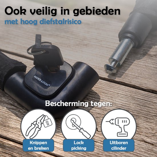 Maxx-Locks Bulls Kettingslot - Solid Pantserslot uit Gehard Staal - Gebruik Slot Lock Motor Scooter Fiets Motorslot Scooterslot - Alternatief voor Ketting Ringslot Cijferslot Kabelslot Beugelslot - Lengte 100CM Dikte 8MM - Zwart van Maxx — afbeelding 4