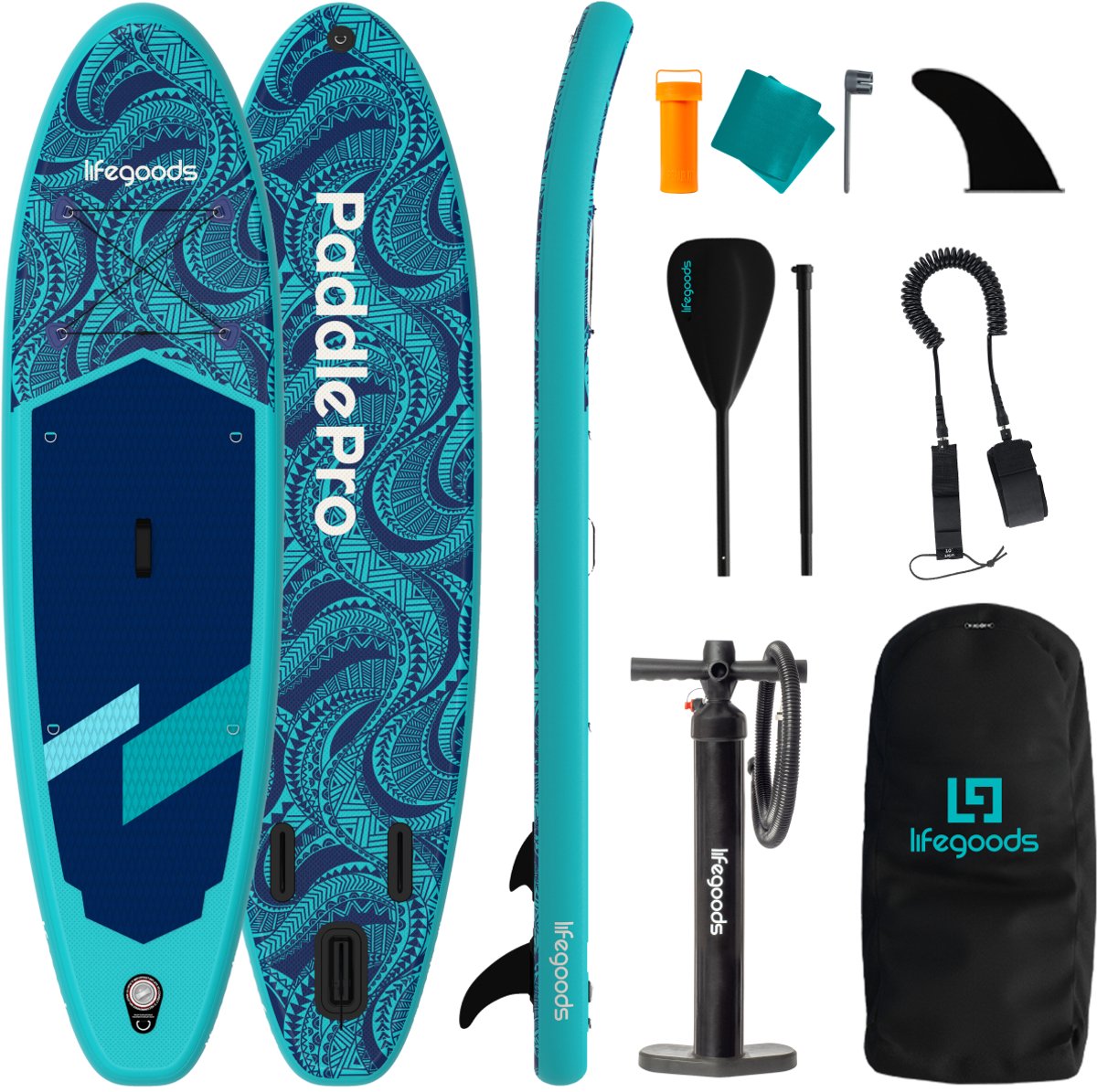 LifeGoods SUP Board Allround Compact - 100 KG Draagkracht - 300 x 76 cm - Opblaasbaar - Compleet SUP pakket - Blauw