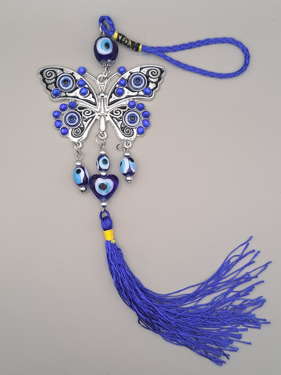Blauwe boze oog hanger - Gelukshanger - Vlinder hanger - Geluksbrenger - Vlinder - Turks Blauwe Boze Oog - Turks oog ornament