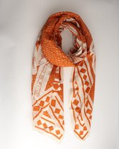 Onesto scarf- Sjaal dames- Lang- Katoen satijn- Cosy chic- Fantasie print- Taupe oranje beige