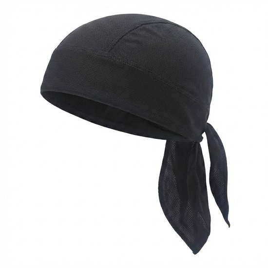 Zwarte mesh bandana met lange, overlappende linten.