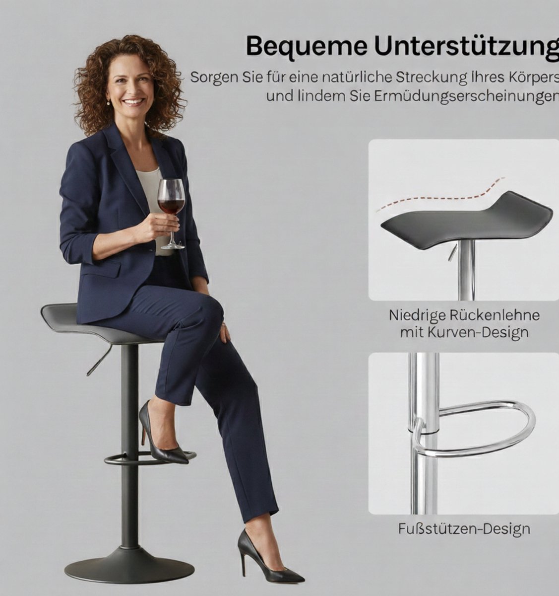 Barkruk Set van 2 House&Garden – In Hoogte Verstelbare 360° Draaibare Barstoelen met Voetensteun – PU Kunstleer Zitting en Metaal Frame – Zwarte Moderne Bistro- en Keukenkruk