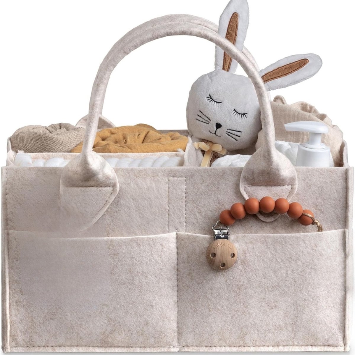 Famanu - Opbergmand voor de babykamer voor de luiertafel, Lijst met cadeaus voor babyshowers en must-haves voor de geboortelijst, Essentials voor pasgeborenen - Mocha Regular