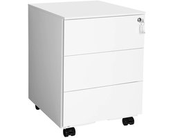 NaevaMi Ladeblok - Ladeblok op Wielen - Ladeblok/Bureau Organizer - Bureauladenset - Kantoorrolcontainer - Metaal - Afsluitbaar - 3 Laden - Verrijdbaar en Flexibel - Voorgemonteerd - Met Slot - 55 x 45 x 39 cm - Wit