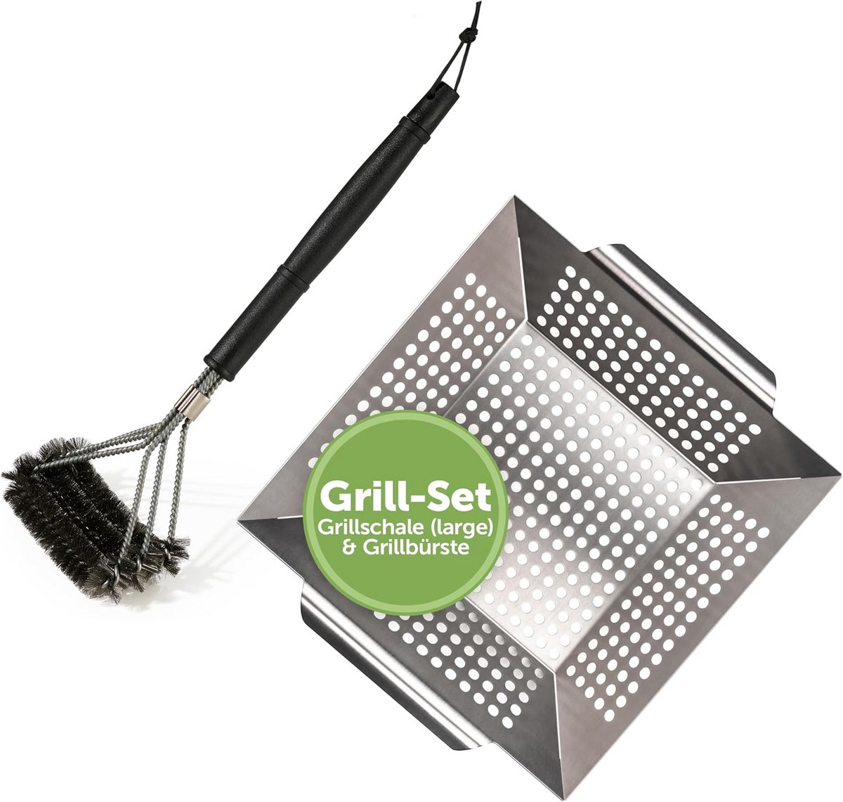 RVS Grillborstel en -mand Set - Voor Gas- en Barbecues - Vaatwasserbestendig
