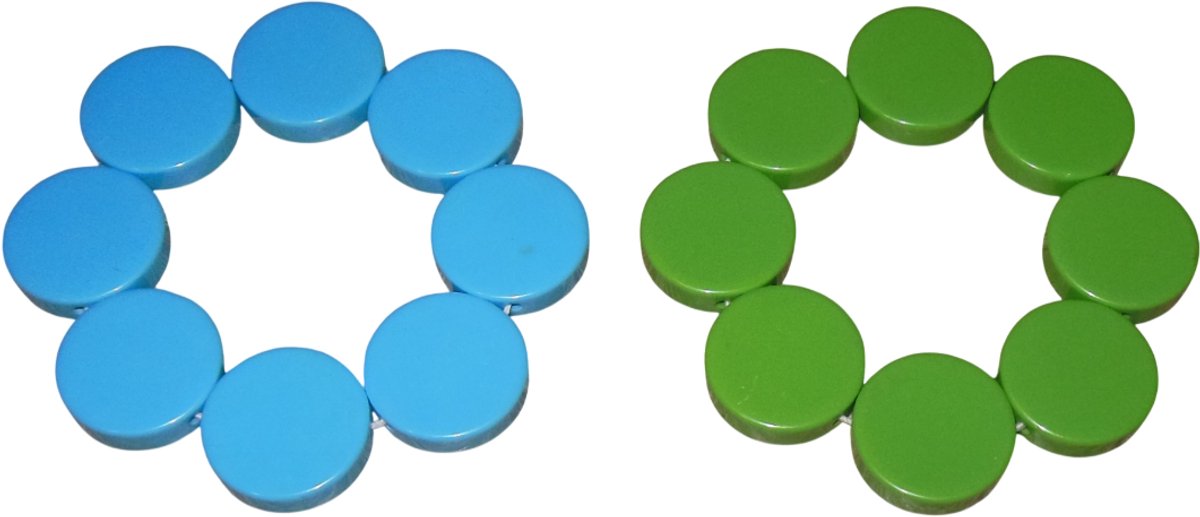 Armband blauw-groen rondjes set van 2 stuks.