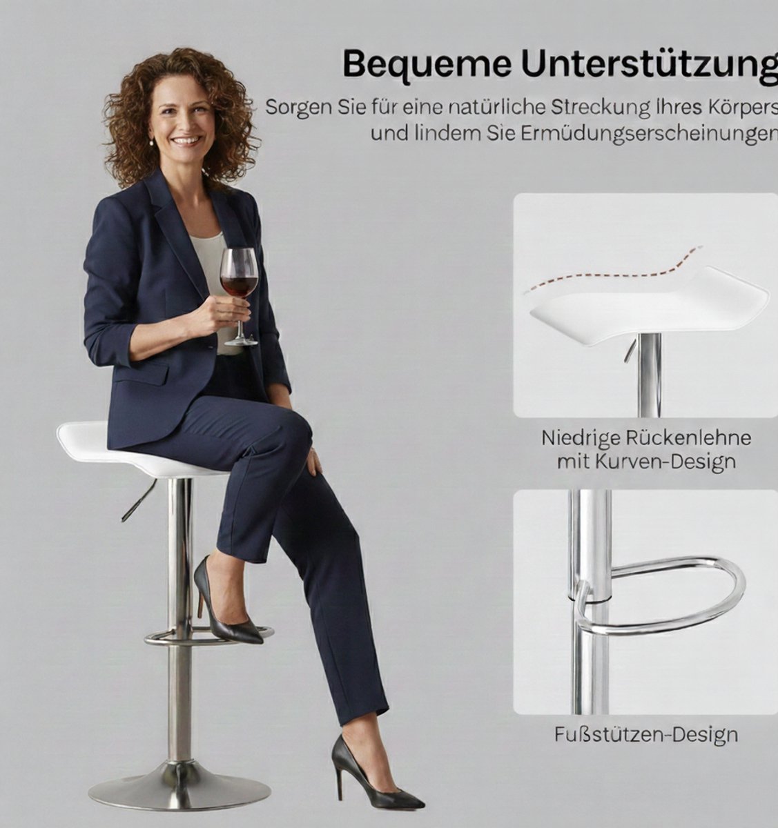 Barkruk Set van 2 House&Garden – In Hoogte Verstelbare 360° Draaibare Barstoelen met Voetensteun – PU Kunstleer Zitting en Metaal Frame – Moderne Keuken- en Bistrokruk Wit/Zilver