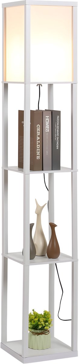 Vloerlamp - Staande lamp - Stalamp - Met opbergruimte - 26L x 26B x 160H cm - Wit