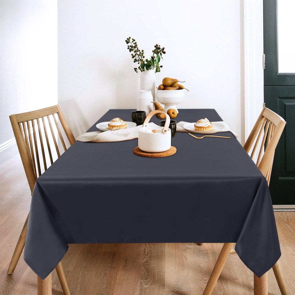 Set van 2 Rechthoekige Tafelkleden Donkergrijs 152 x 304 cm Vlek- en Kreukbestendig