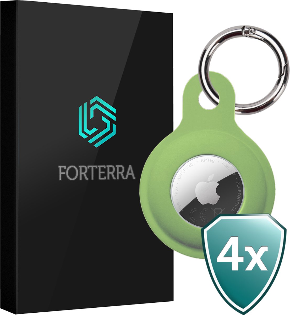 Forterra Sleutelhanger - Geschikt voor Apple AirTag 2e generatie - Houder - Siliconen Hoesje - Lichtgroen - 4 PACK