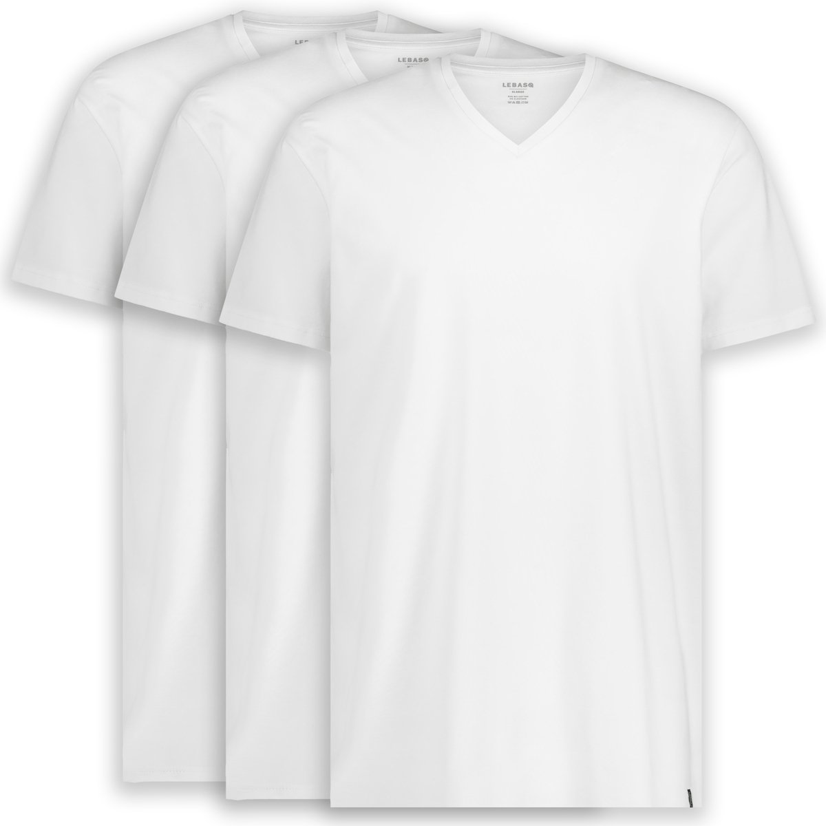 LebasQ - James' T-shirt voor heren - 3 pack - met V-hals - Extra lang - Geschikt als Ondershirt - Wit - XL - Katoen