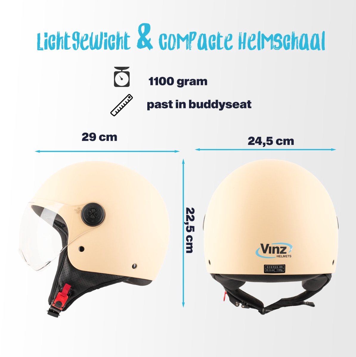 VINZ Duoro Scooterhelm voor Vrouwen - Motorhelm Dames - Jethelm met Vizier - ECE 22.06 Gekeurd - Mat Creme - M – foto 5