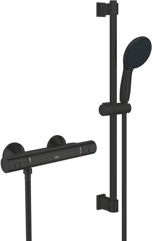 Set de douche avec thermostat, noir mat