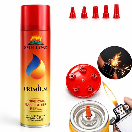 SMH LINE® Aansteker Gas - Butaangas voor Aansteker - 24x 300ML - Universeel - Incl. 5 Vulnippels van Merkloos — afbeelding 4
