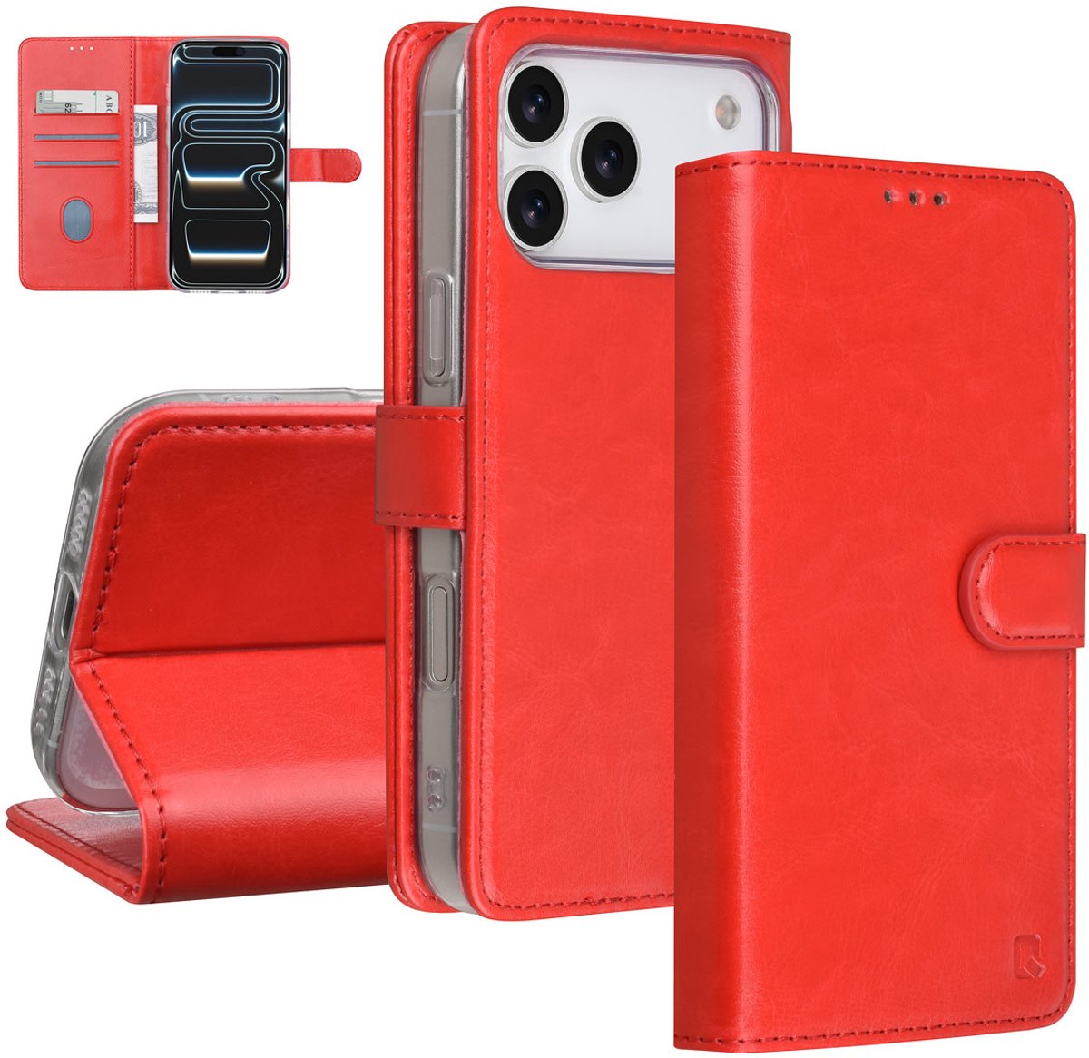 TUNIQ Book type case voor iPhone 17 Pro Max - Rood - 3 kaartsleuven - Magnetische sluiting