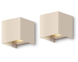 Calex Bari Wandlamp - Buiten & Binnen - Warm Wit up & down Licht - verstelbare Lichtstraal - Waterdicht - Zandkleur - 2-pack