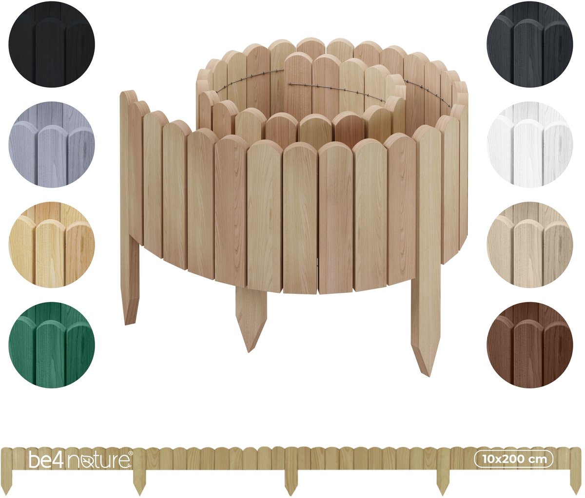 be4nature Flexibele houten border 10 x 200 cm Beige Onbehandelde rolborder plantenrand tuinhek decor palissade graskant
