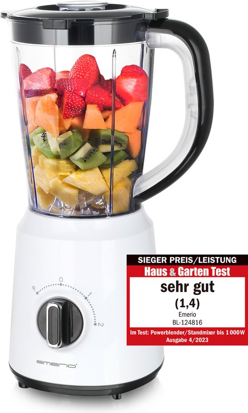 Emerio Blender 1.5L - Smoothie Maker met 2 Snelheden - RVS Messen en Vaatwasmachinebestendig - 500W - Blender-to-Go BL-124816.7 - Wit