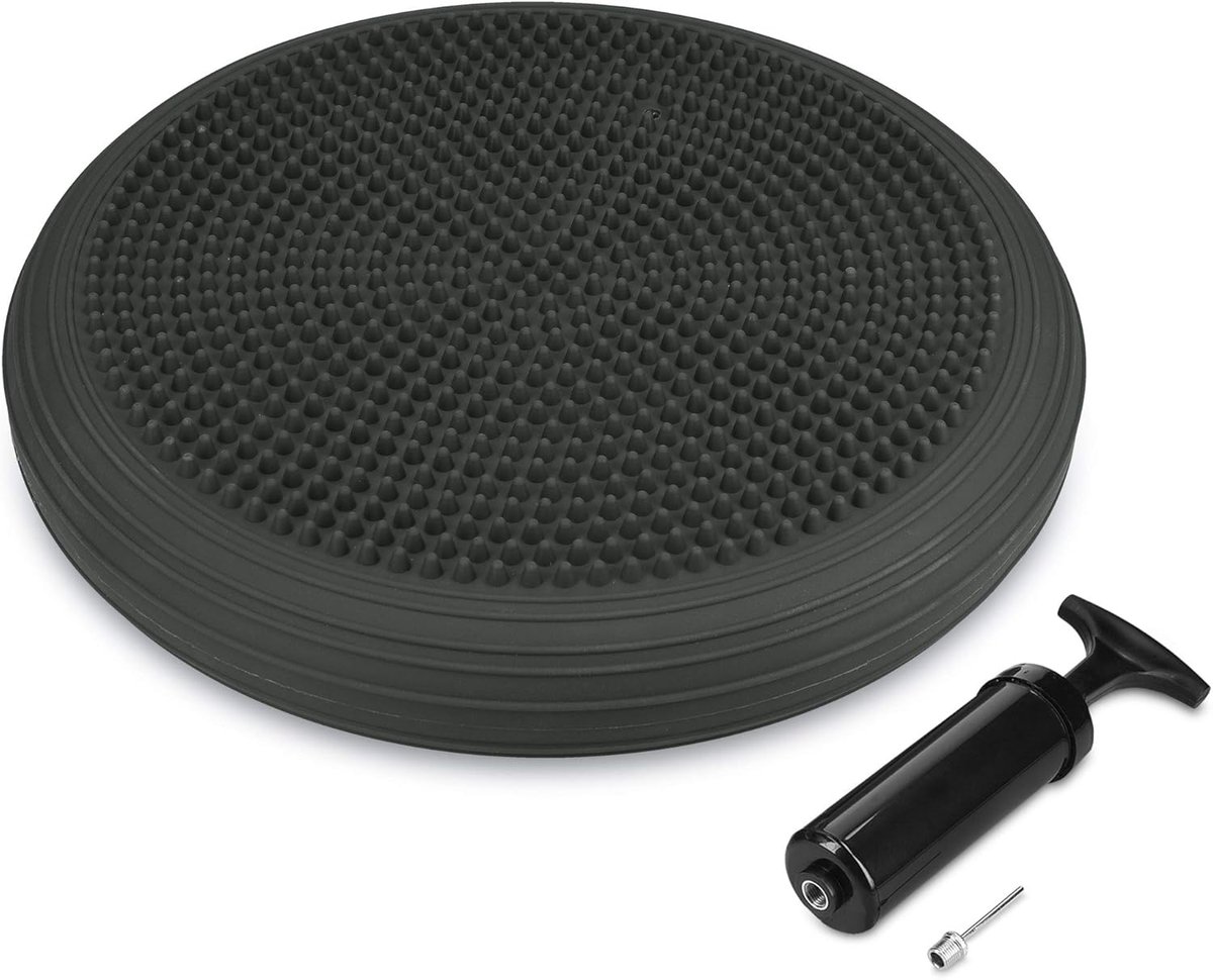 Wiebelkussen - Balanskussen - Balkussen - Komfortabel Zitten - Volwassenen en kinderen - Balansbord - Balance Board - Balanstrainer - Balansbal - Fitnessbal - Donkergrijs - 34 cm met Handpomp - van Imperatoris