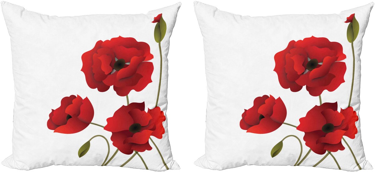 ABAKUHAUS Decoratieve kussenhoezen met bloemenmotief, 2 stuks, Papaverblauw, Pastorale kunst, Modern accent, 45x45 cm, Groen Rood