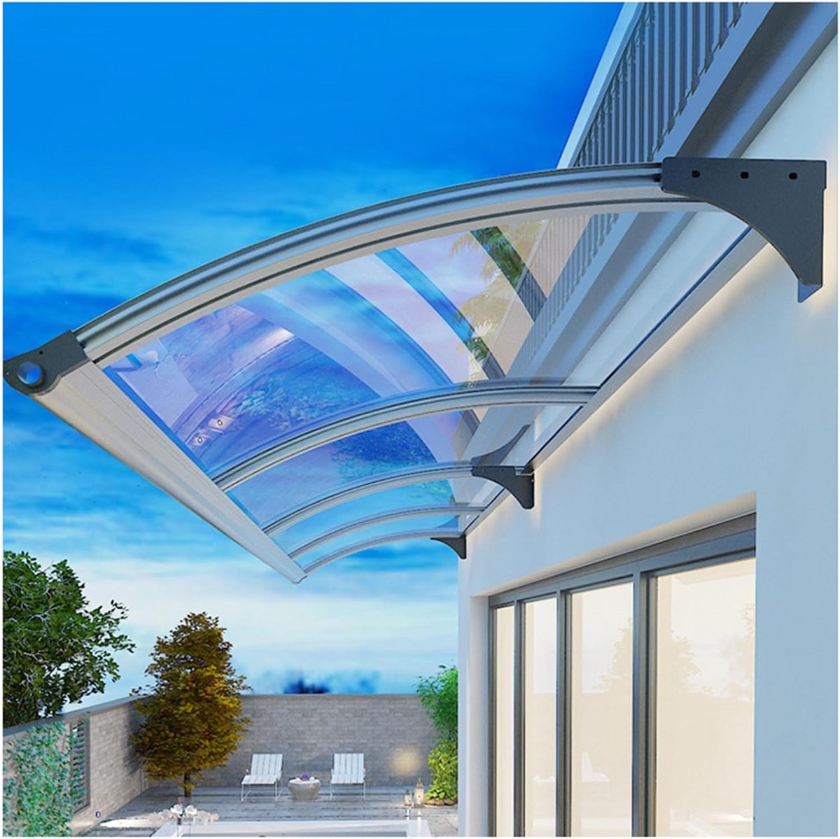 Raamluifel Deur Luifel - Buitendeur Luifel Polycarbonaat - Bescherming Tegen Weer - Slagvast Polycarbonaat - 80x160cm - Transparant