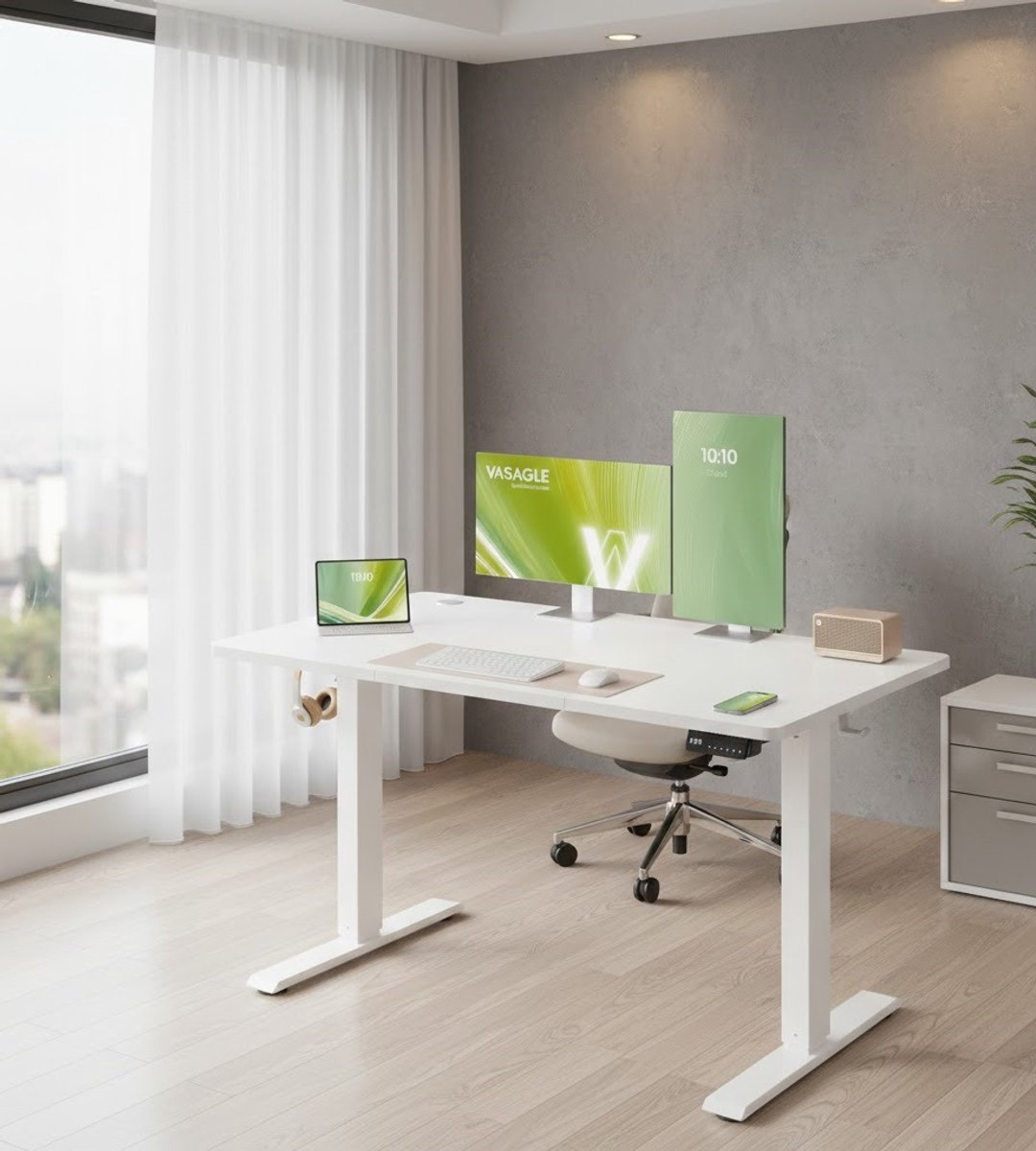 Elektrisch Zit-Sta Bureau 120x60 cm met Geheugenfunctie & Zit Herinnering – Wolkenwit – House&Garden