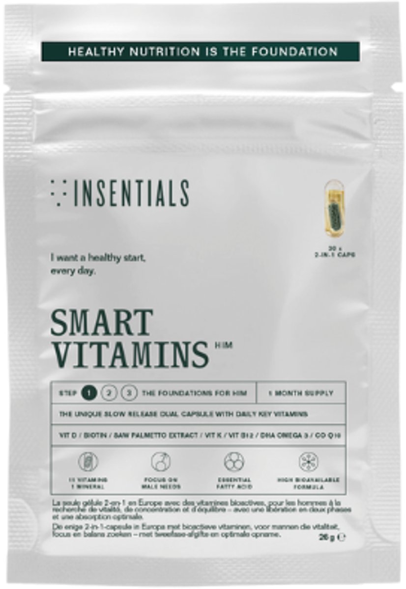 Insentials Smart - Multivitamine Man - 30 Capsules - DHA Omega 3 - Vitamine D3 - Co-enzym Q10 - Zaagpalm extract - Dagelijks gebruik - Voedingssupplement voor Mannen