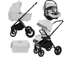 BabyLux® Kinderwagen 3in1 Set ROSSO, Zilver, Opvouwbare Lichtgewicht Kinderwagenset Incl. Reiswieg, Buggy, I-Size Baby-Autostoeltje, Luiertas En Meer Accessoires, 4 Ligstanden, 0-22kg, Uv-Bescherming 50+