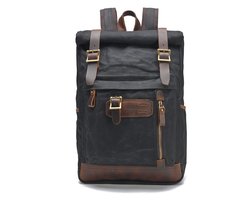 DE LAMASSU® Vintage Canvas Rugzak 16 inch – Unisex Laptop Rugzak 20-35L – Outdoor & Reis Backpack met Leren Details