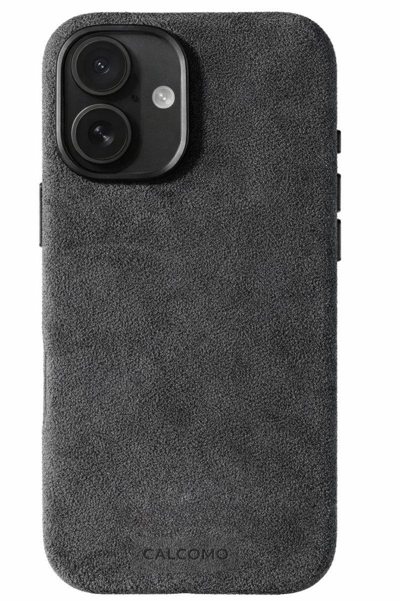 Calcomo® - Alcantara Telefoonhoesje iPhone 16 – 100% Italiaans Alcantara® – Premium Schokbestendig – Geschikt voor MagSafe – Dark Grey