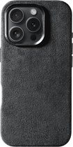 Grijze Alcantara telefoonhoes voor iPhone, voorkant.