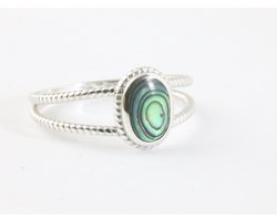 Fijne opengewerkte zilveren ring met abalone schelp - maat 15.5