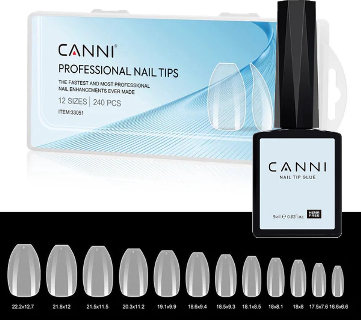 Canni Nagel Tips Mat Kort Coffin met Nagellijm voor Tips - 240 stuks - Nageltips - Nageltips voor Gelnagels - Nagel Tips Acryl - Nepnagels met Lijm - Nagel Tips met Lijm