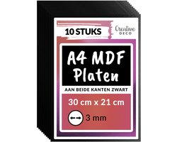 Creative Deco 10 x A4 MDF platen Zwart aan beide zijden | 300 x 210 x 3 mm | Dunne houten platen | Perfect voor laser, CNC router, modelbouw, figuurzaag