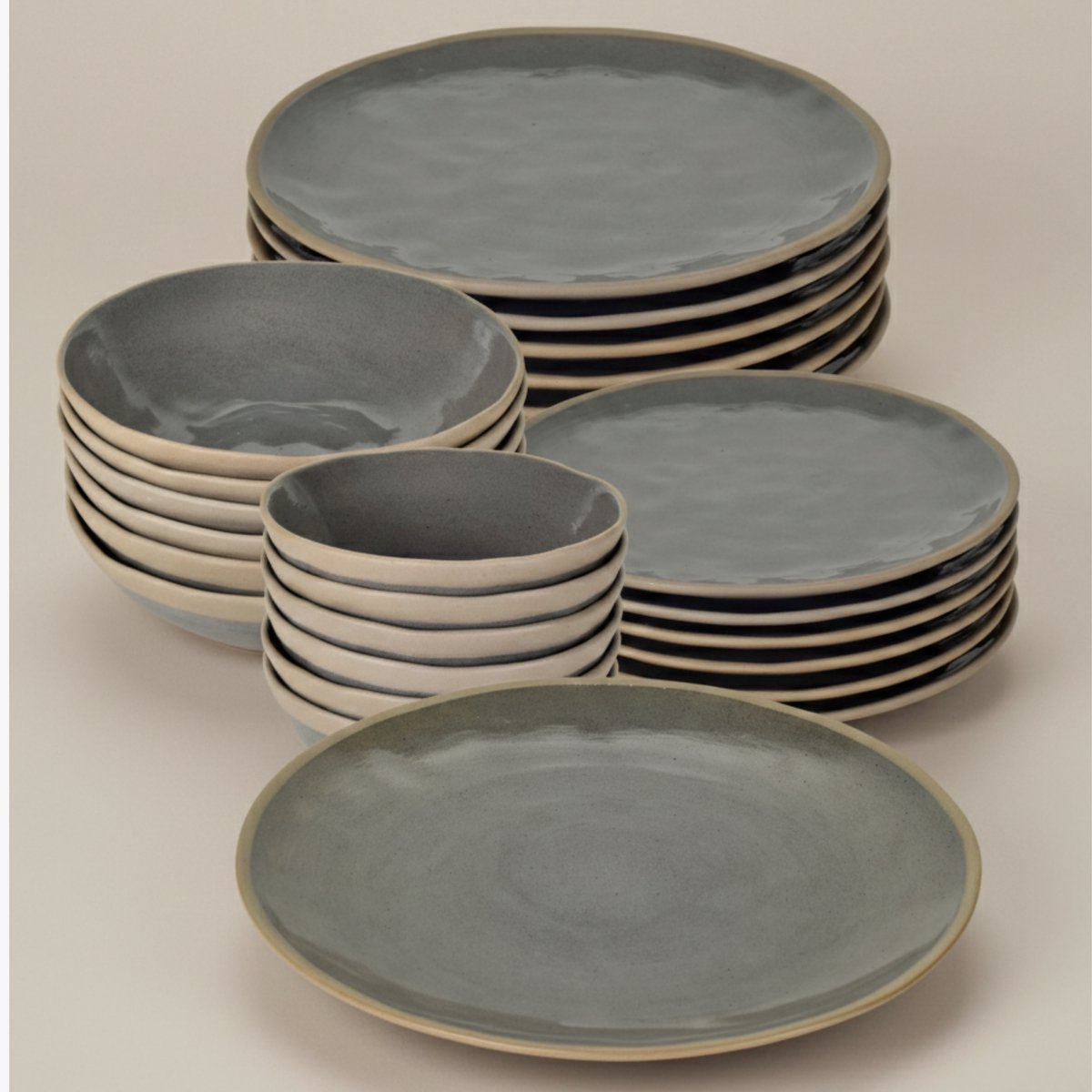 OZ Home Bricard Albi Serviesset 25-delig Porselein - 6 Personen - Groen-grijs (salie) met Beige Rand - Stapelbaar - Vaatwasser-, Magnetron- en Ovenbestendig — afbeelding 5