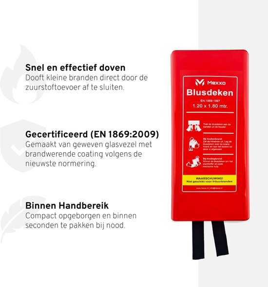 Rode Mexxo blusdeken met tekst en instructie-illustraties. Afmeting 1.20 x 1.80 mtr.