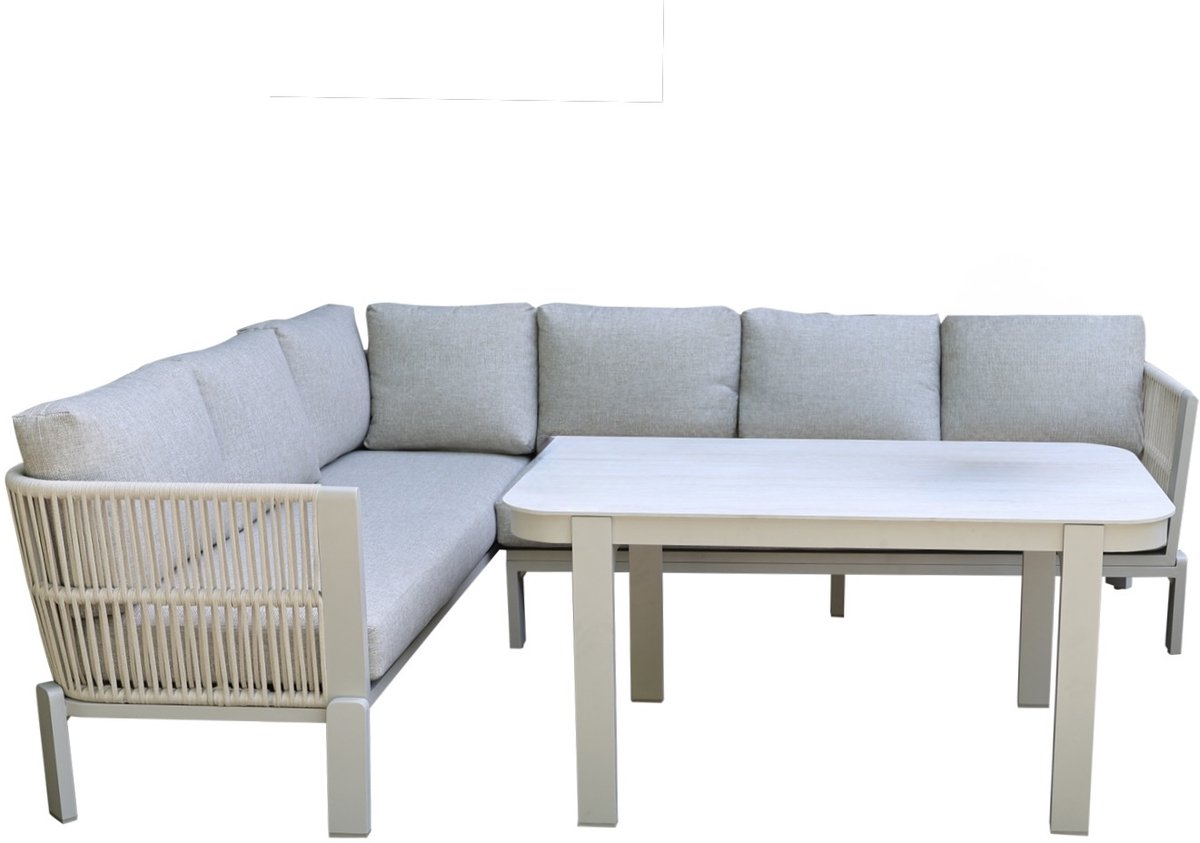 Veneto dining hoek loungeset 3 delig aluminium latte zand rope