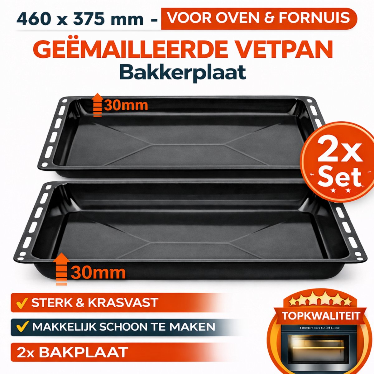 ICQN Oven Bakplaat Set - 2 Stuks Ovenbakplaten - 460x370x30 mm - Geëmailleerd