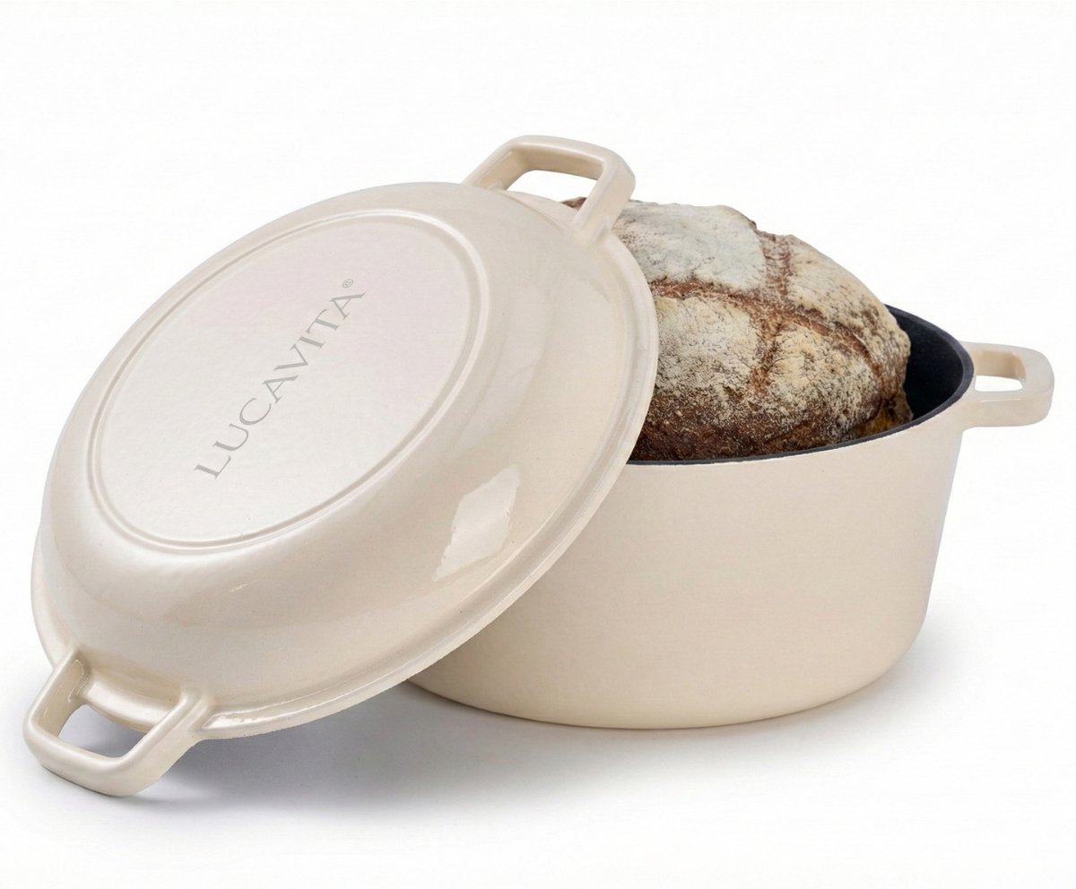 LUCAVITA® Gietijzeren Emaille Braadpan ⌀ 26cm - 5.0L - Stoofpot - Pan - Broodpan - Broodbakbol - Kook - Sudder - Dutch Oven - Inductie - Deksel