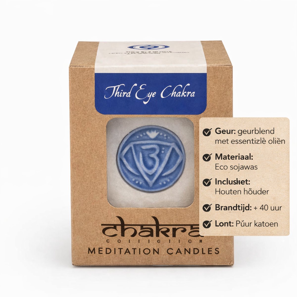 Chakra 6 Kaars – Derde Oog Chakra Sojakaars – Third Eye Meditatie Kaars Indigo – Intuïtie & Inzicht