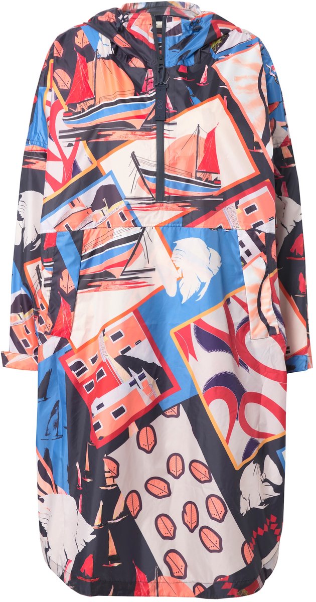 Laurasøn - Dames - Functionele regencape unisex print capuchon - Lichtrood - Maat 1