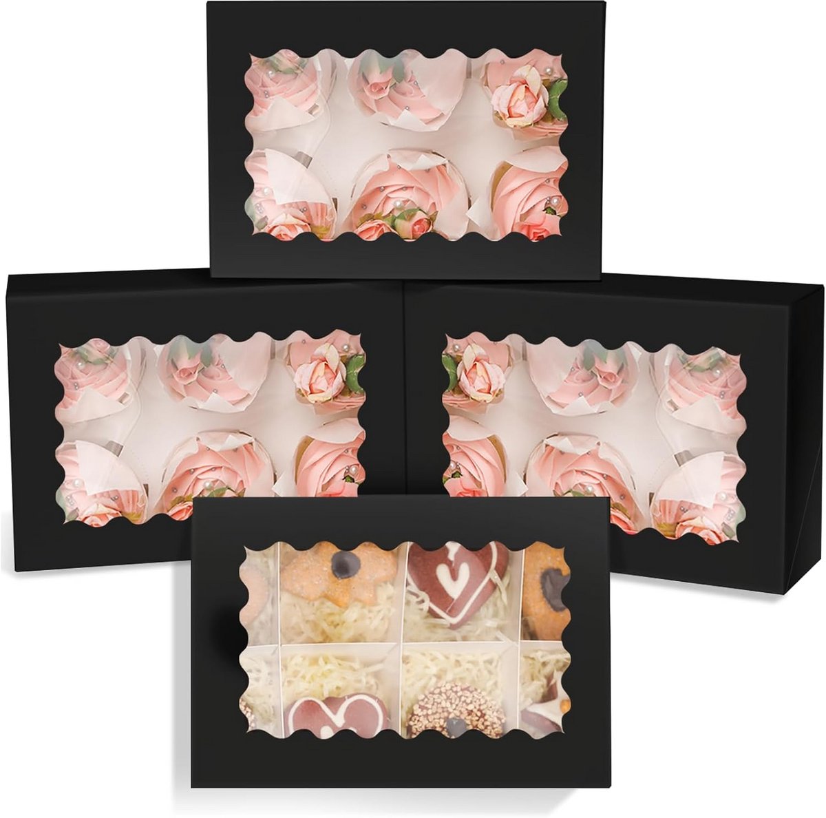 Zwarte Cupcake Dozen met Venster - 30 Stuks Bakvormen voor 6 Cupcakes